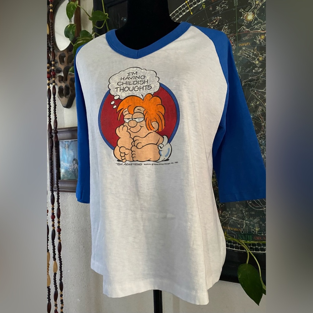 VTG 82’ Tom Armstrong Marvin Brandi’s Line Baseball Tee Shirt. Medium. USA.